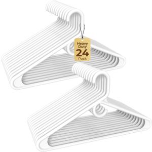 HOUSE DAY Quality Plastic Clothes Hangers 24 Pack  Super Heavy Duty 20lb Capacity Thick Strong Closet Hangers White for Adult Clothing  Durable for Coats, Jackets, Jeans, Pants