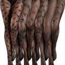 Ramede 6 Pairs Women Fishnet Thigh High Stockings Waist Tights Bow Patterned Goth Fishnet Leggings Pantyhose for Halloween (Large-X-Large, Black)