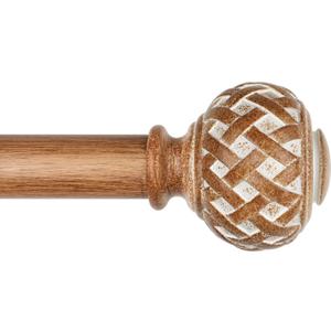 TONIAL Wood Curtain Rod 32 to 86 Inches, 7/8 Adjustable Curtain Rods for Windows 20 to 84 Inches, Splicing Drapery Rods Decorative with Netted Texture Finials