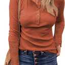 Miselon Womens Long Sleeve Henley Shirts V Neck Lace Button Tops Ribbed Knit Casual Slim Fit Blouse (S)
