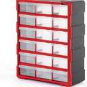 INTERTOOL Small Parts Organizer for Hardware & Screws | 18 Removable Bins with Dividers | Wall Mount or Desktop Craft & Lego Storage Cabinet | 19” x 15” x 7” BX08-4019
