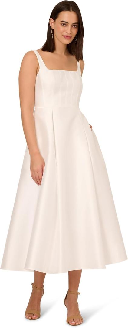 Adrianna Papell Women's Tea Length Midi Dress, Ivory, 16