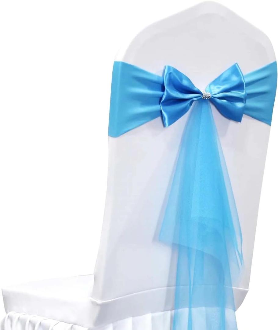 Polyester Stretch Chair Sashes Bands Organza Chair Sash Bows Spandex Bows for Party Birthday Hotel Romantic Wedding Banquets Decoration (Blue 6 PCS)