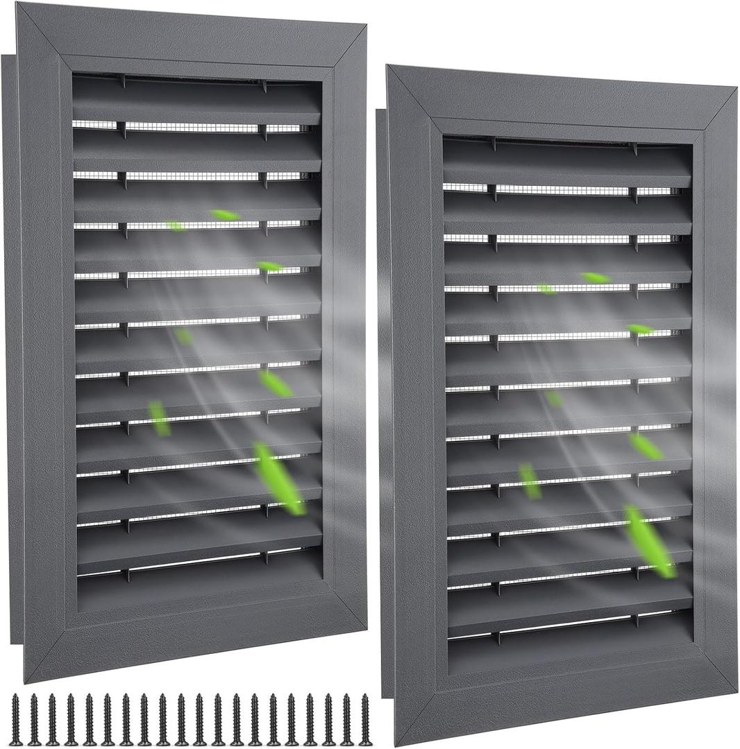 Gisafai 2 Pcs 12" x 18" Gable Vent Aluminum Alloy Wall Vents Shed Attic Window with Screen Return Air Grill with Screws, for Ventilation Exterior Doors Wall House (Gray)