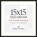 Americanflat 15x15 Picture Frame - Matted to 12x12 - Slim Molding - Black