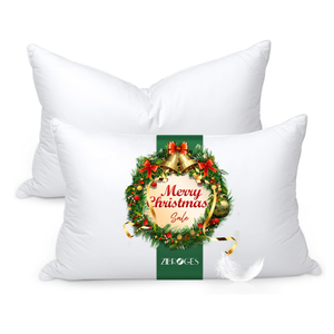 zibroges Feather Pillows Queen Size Set of 2  Goose Down Hotel Bed Pillow for Sleeping, Soft 600 Thread Count Cotton Cover, Fluffy Support Surround Fill Polyester for Side, Back, Stomach Sleepers