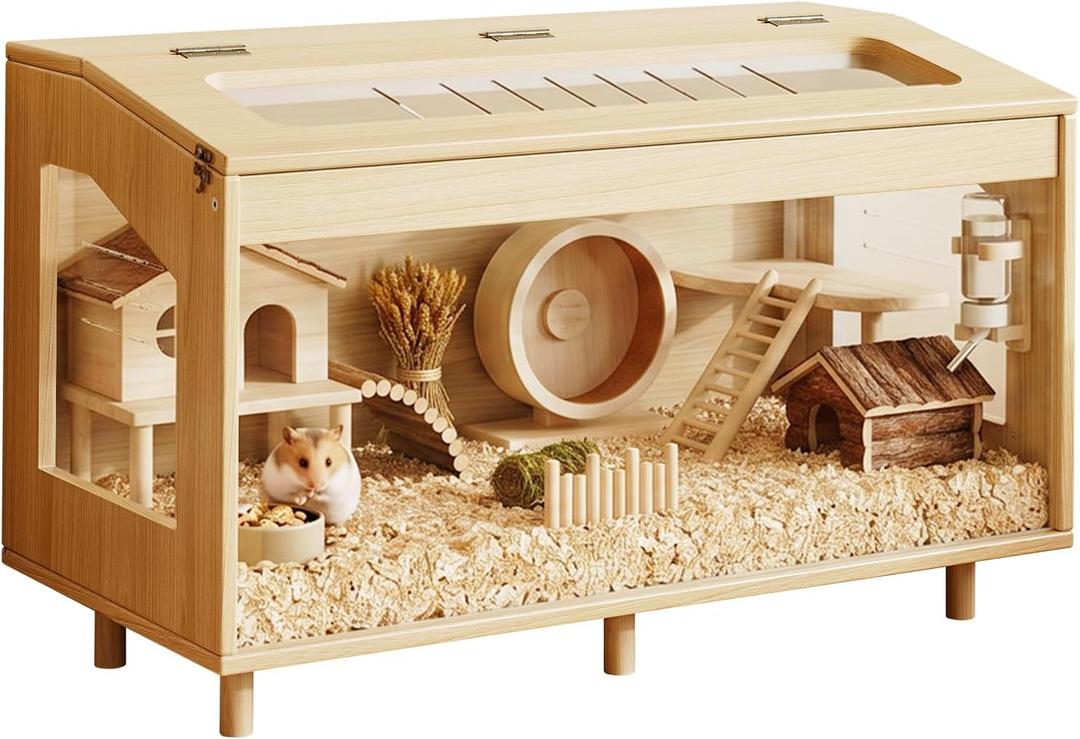 Wooden Hamster Cage with Acrylic Board Base, 31.5" (31.5"L x 15.8"W x 19.7"H)
