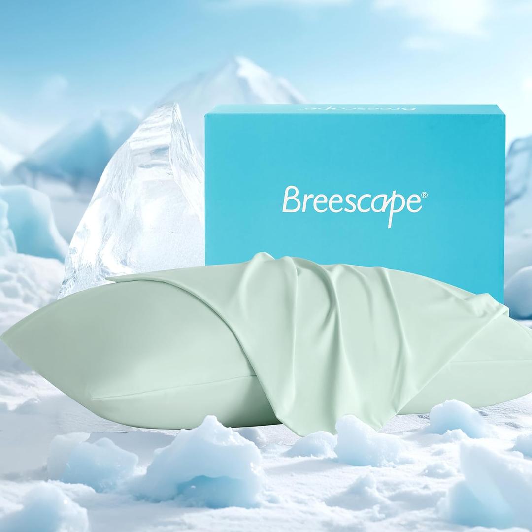 Breescape Cooling Pillow Cases King Size Set of 2, BlendTek Cooling Technology for Hot Sleepers & Night Sweats, Silky Soft Cool Pillowcases for Hair & Skin Care, 20" x 36", Mint Green