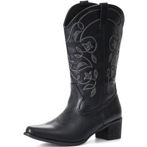 IXU Cowboy Boots For Women Wide Calf Pointy Toe Cowgirl Boots Mid Calf Western Boots, Size 10