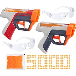 Nerf Pro Gelfire Dual Wield Pack, 2 Blasters, No-Prime Firing, 5000 Gelfire Rounds, 2X 100 Round Integrated Hoppers, 2 Eyewear, Ages 14 & Up