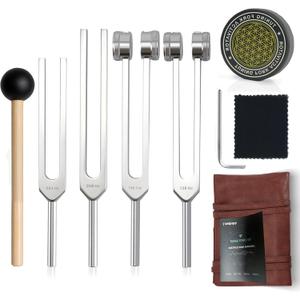 Tuning Forks for Healing Set128Hz, 136.1Hz, 256Hz, 384Hz. Chakra Sound Healing Instrument for Meditation,Yoga, Reiki Energy,Perfect Mother's Day & Birthday Gifts for Women