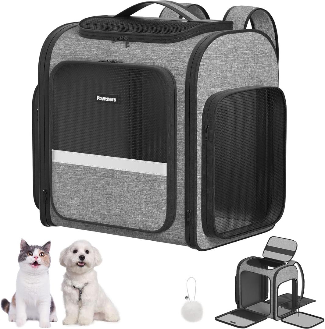 Dog Backpack Carrier Large Pet Carrier Backpack for Kitten Small Dogs Puppies & Large Cats Up to 18 Lbs, Breathable Dog Backpack with Anti-Scratch Mesh, Ventilated Design, Perfect for Travel (15.7"L x 12.6"W x 15.0"H, Grey Standard)