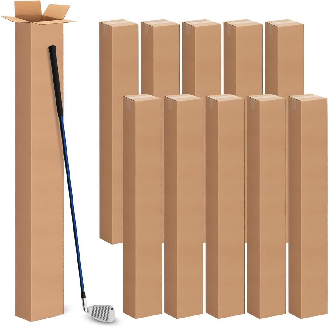 10 Pcs 4x4x48 Inch Tall Corrugated Cardboard Boxes, 4"L x 4"W x 48"H Golf Club Shipping Boxes - Shipping, Moving, Packaging, Mailing, Storage Box for Home or Business