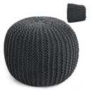 HOMBYS Unstuffed Ottoman Pouf Cover, 100% Cotton Handmade Knitted Ottoman Pouf Cover Round Foot Stool, Floor Bean Bag Chair, Foot Rest with Storage for Living Room Bedroom, Grey(Cover ONLY NO Filler)