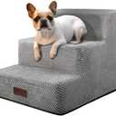 Dog Stairs for Small Dogs & Cats, 3-Step Non-Slip Pet Steps for Couch Sofa and Chair, Grey, 13.6" H