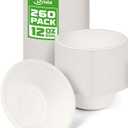 Paper Bowls 260 Packs, 12 OZ Disposable Paper Bowls Heavy Duty, Eco-Friendly White Disposable Hot Soup Bowls Bulk, Compostable Bamboo Bowls 350ml for Party, Camping, Birthday, Festivals