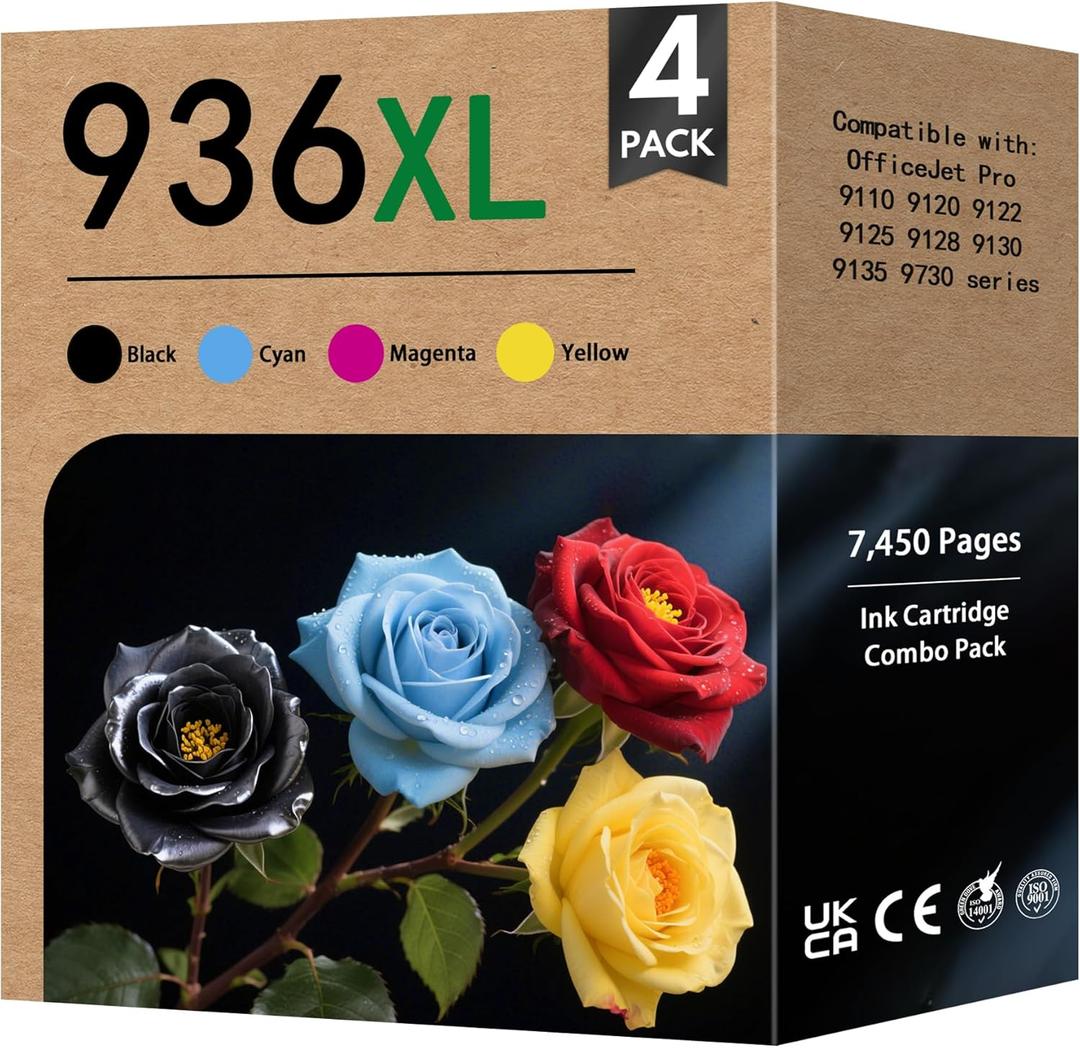 936e 936XL Ink Cartridges Combo Pack High Yield Replacement for HP 936e 936XL 936 Ink Cartridges for OfficeJet Pro 9110b 9128 9122 9125 9130b 9135 9730 Printers (4-Pack, Black/Cyan/Magenta/Yellow) 936e 936XL Ink Cartridges Combo Pack High Yield Replacement for HP 936e 936XL 936 Ink Cartridges for OfficeJet Pro 9110b 9128 9122 9125 9130b 9135 9730 Printers (4-Pack, Black/Cyan/Magenta/Yellow)