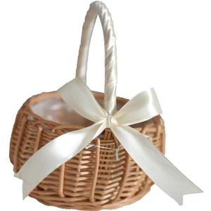 Woven Flower Basket Flower Girl Basket Wicker Basket Candy Gift Basket for Wedding Birthday Party Favor - Size S