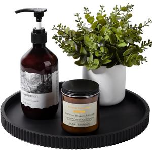 Silicone Bathroom Tray Round Kitchen Counter Organizer Decorative Vanity Accessories Coffee Table Decor for Perfume, Candle, Soap Dish, 12 Inch, Black