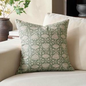 DOMVITUS Floral Pillow Covers 24x24 Decorative Throw Pillow Covers Floral Block Print Farmhouse Vintage Pillow Cover for Living Room Couch Bed Sage Green 1PC