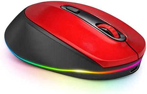 seenda Wireless Mouse, Rechargeable Light Up Mouse for Laptop, Small Cordless Mice with Quiet Click LED Rainbow Lights for PC Laptop Kids Chromebook Windows Mac, Black & Red