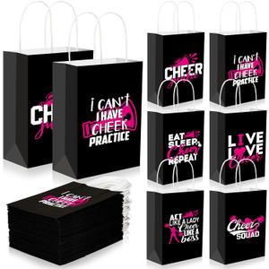 Engrowtic 24 Pcs Cheer Goodie Bags Cheerleading Tote Bags Cheerleader Gifts Accessories for Cheerleaders Cheer Party Favors Bulk for Team(Pink)
