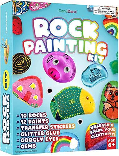 Set Of 2 Dan&Darci Rock Painting Kit for Kids - Arts and Crafts for Girls & Boys Ages 6-12 - Craft Kits Art Set - Supplies for Rocks Paint - Best Tween Gift Ideas for Kid Activities Age 6-11 Years Old 