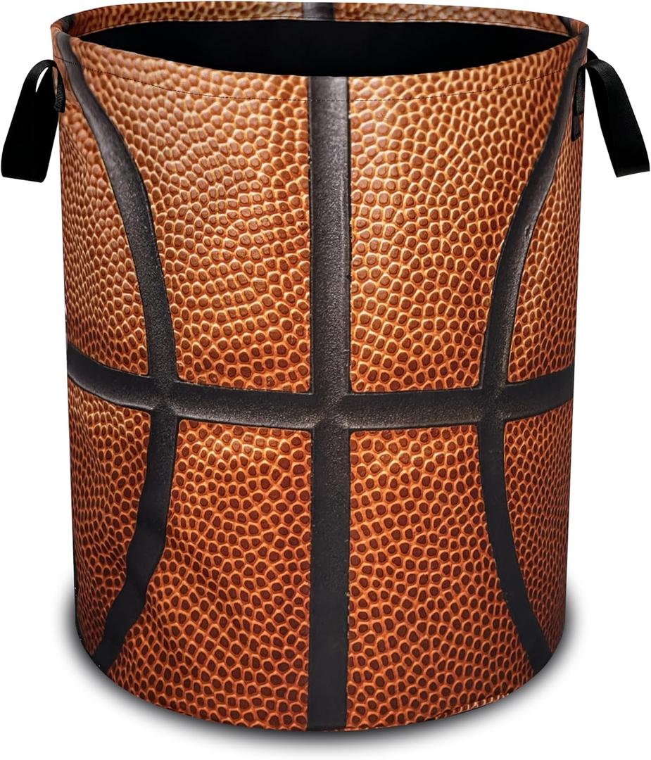 Basketball Laundry Basket Ball Texture Oxford Cloth Laundry Hamper With Handle Foldable Portable Clothes Storage Basket 18.9 X 16.5 Inch Storage Bag For Laundry Room/Bathroom/Bedroom/Dormitories