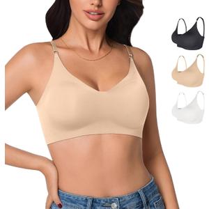 3 Pieces Wireless Seamless Bras for Women - Padded Sport Bras Comfortable Bralettes Soft Sleep Adjustable (XXXL)