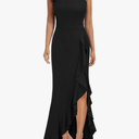 WOOSEA Women's High Neck Split Bodycon Mermaid Evening Cocktail Long Dress, L, Black