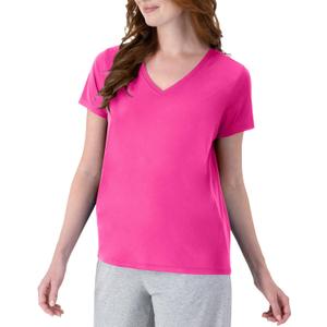 Hanes Women's Short Sleeve Cool DRI V-Neck Tee, Wow Pink, Large