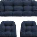 Outdoor Wicker Chair Cushions 2 Pieces for Patio Furniture, 1 Loveseat Cushion 44x22x4 and 2 U-Shaped Cushions 22x22x4, Indoor Outside Use, Fade-Resistant & Waterproof, Dark Blue