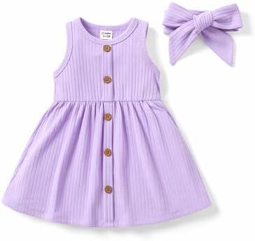 PATPAT Baby & Toddler Girl Ribbed Knit Cotton Dress – Versatile Sleeveless Summer Tank & Long Sleeve Fall Dress, Sizes 3M–6Y, Purple