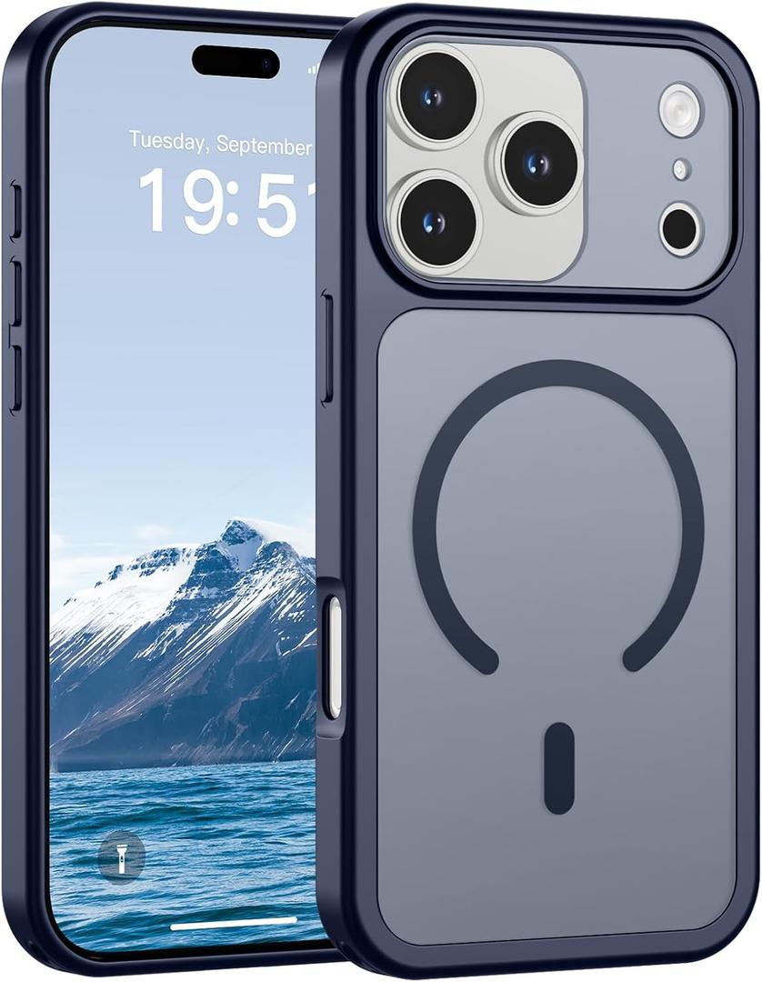 SUPFINE Magnetic for iPhone 17 Pro Case (Compatible with MagSafe)(Military Grade Drop Protection)(Camera Protection) Translucent Matte Shockproof Phone Cover,Navy Blue