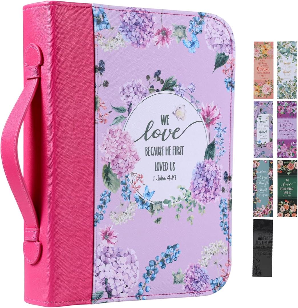 Bible Cover Case for Women PU Leather Woman Book Carrying Bag Bible Study Sipples Accessories with 7pcs Paper Bookmark Journaling Kit Christian Gifts