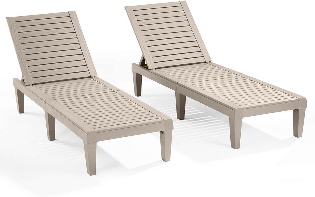 Nestl Lounge Chair Outdoor, Tanning Chair, Chaise Lounge Outdoor Set of 2 | 5 Adjustable Positions, Waterproof & Weatherproof Resin, Reclining & Lightweight, For Poolside, Beach, and Lawn, Sand Beige