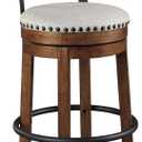 Signature Design by Ashley Valebeck | 30 Farmhouse Pub-Height Swivel Barstool With Back  Upholstered Cushion, Nailhead Trim, Metal & Wood Frame, Brown