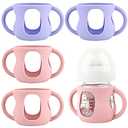 4 Pack Silicone Sleeves for Avent Natural Glass Baby Bottles, Silicone and Easy-Grip Handles for Drop Protection, Compatible with Philips Avent 4/8 OZ Glass Bottle (2 Pink+2 Purple, 4 OZ)