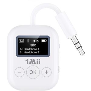 1Mii Bluetooth 5.3 Transmitter w/Screen for TV to 2 Headphones, aptX AD/LL/HD Hi-Fi Audio, 25H Playtime, 3.5mm AUX Bluetooth Adapter for TV, PC, CD Player, MP3, Gym, Projector - Transmitter Only