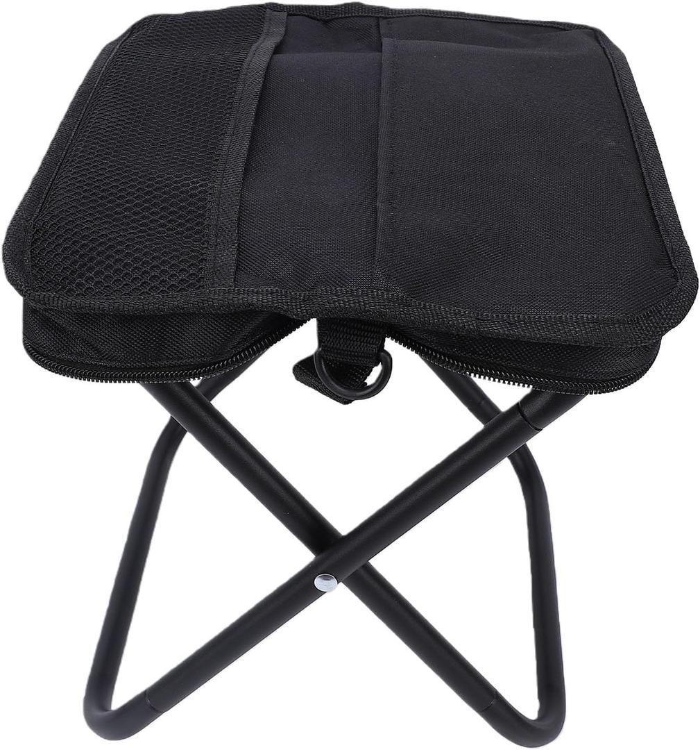 Drfeify Foldable Backpack Stool, 2 in 1 Portable Oxford Fabric Folding Stool Sling Bag with Pocket for Camping Hiking (Black)