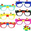 Hxezoc 12 Pcs DIY Building Bricks Glasses Building Blocks Games for Kids Creative Building Block Birthday Party Supplies (Yellow, Red, Cyan, Rose Red, Blue, Black)