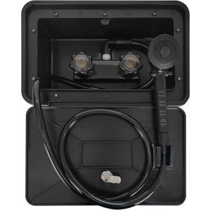 RV Exterior Shower Box Kit RV Outdoor Shower with Camper RV Outside Showers Faucet Valve + Coiled Hose + Sprayer Head + Lock, Replacement for Camper,Van,Travel Trailer,Motorhome and Boat,Black