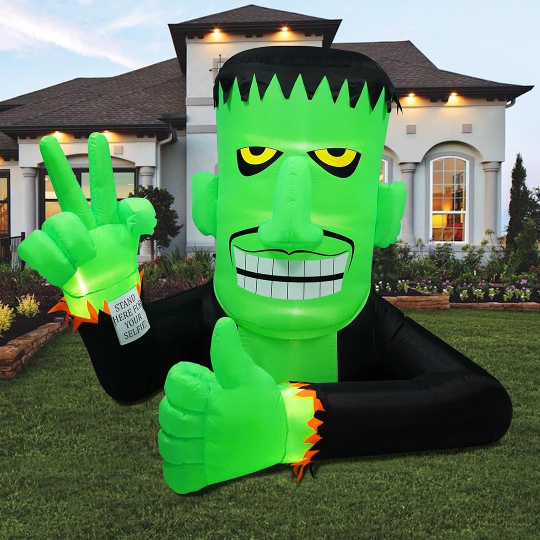 6FT High Halloween Inflatable Frankenstein Outdoor Decoration, Green Frank Inflatables with Led Lights for Home Yard Lawn Decoration