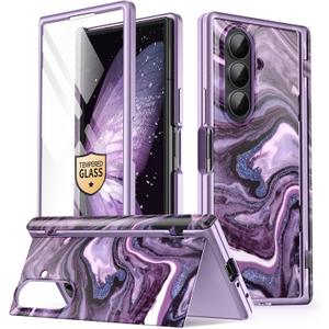 GVIEWIN for Z Fold 7 Case Built-in HD Screen Protector [Compatible with Magsafe][Hidden Kickstand] Magnetic Full-Body Hinge Protection Slim Phone Case for Samsung Galaxy Z Fold 7, Quicksand/Purple