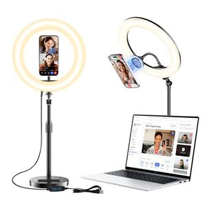 Desk Ring Light with Magnetic Phone Holder, 10'' Video Conference Podcast Lighting Kit for Laptop Computer Monitor Zoom Call Streaming, 3 Color LED Halo Light with Adjustable Stand for Home Office