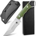 FF107 Fixed Blade Knife, 14C28N Steel Blade Micarta Handle Full Tang Knife for Outdoor Camping Hunting Working (Green)