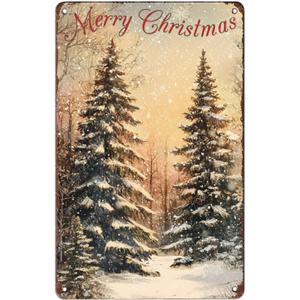 WIZYXQ Metal Signs Merry Christmas Trees Tin Signs Winter Christmas sign Aluminum Sign for Living Room Bedroom Bar Cafe Yard Garden Office Wall Decor 12×8 Inch