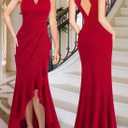 VFSHOW Womens Sexy Halter Neck Formal Cutout Ruffle Slit Ruched Prom Maxi Dress Wedding Guest HI-LO Mermaid Evening Gown (Red)