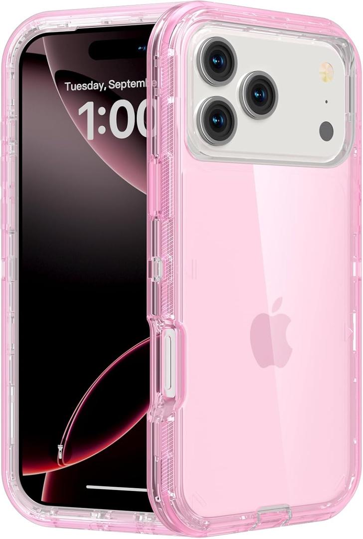 Follaroma for iPhone 17 Pro Max Case, Heavy Duty Shockproof Protection Phone Cases, Anti-Drop, Dual Layer Transparent Protective Cover Compatible with iPhone 17 Pro Max, 6.9 inch, Light Pink