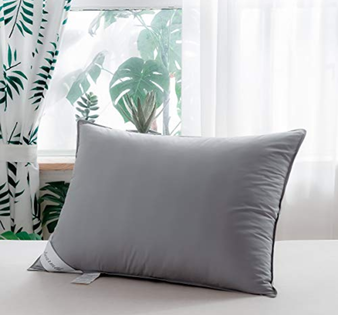 Royoliving Goose Down Feather Bed Pillows for Sleeping,Medium Firm,Soft Support Grey Color Standard Size Pack OF 2 (6x20)